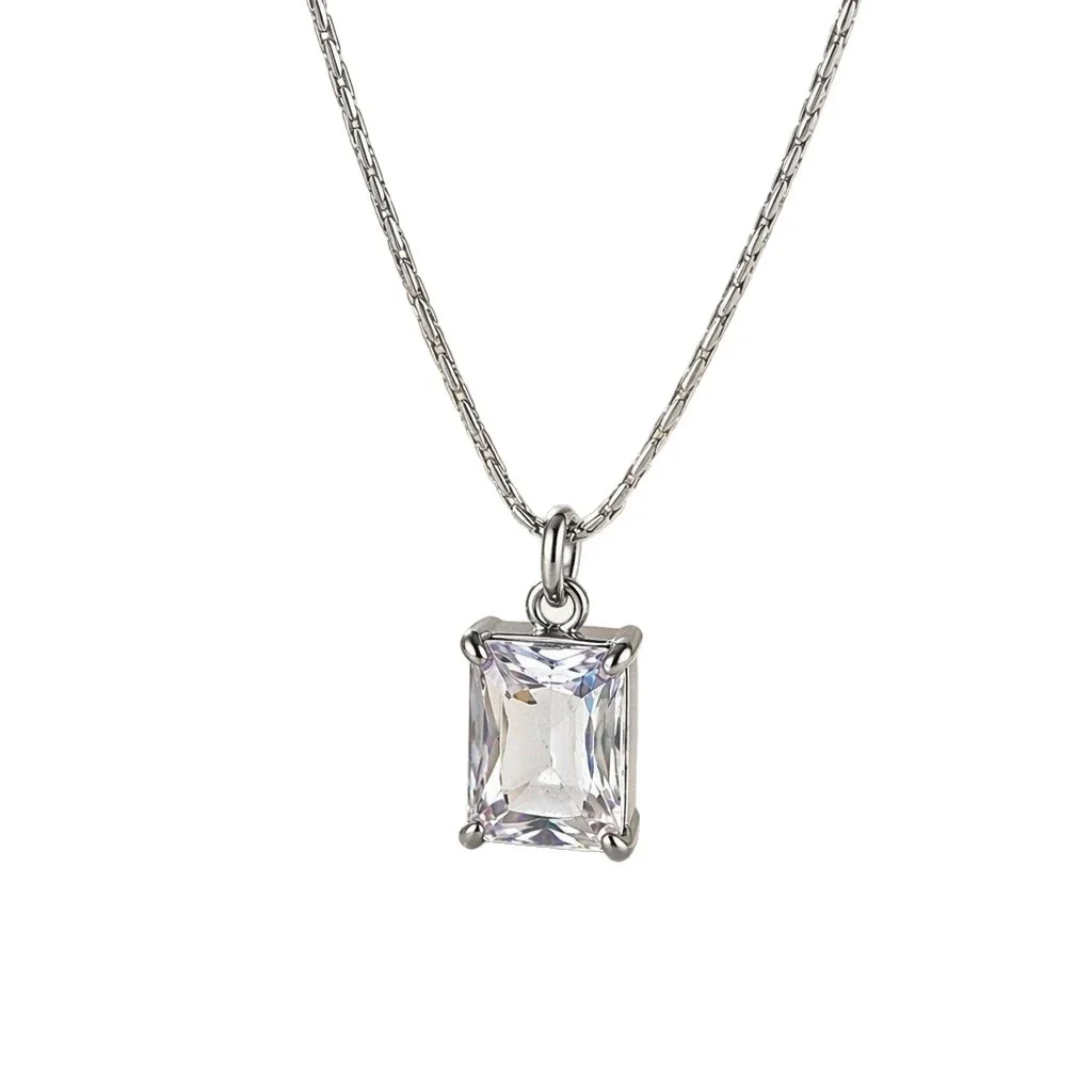 Radiant Prong-Set Emerald-Cut CZ 316 Stainless Steel Pendant Necklace