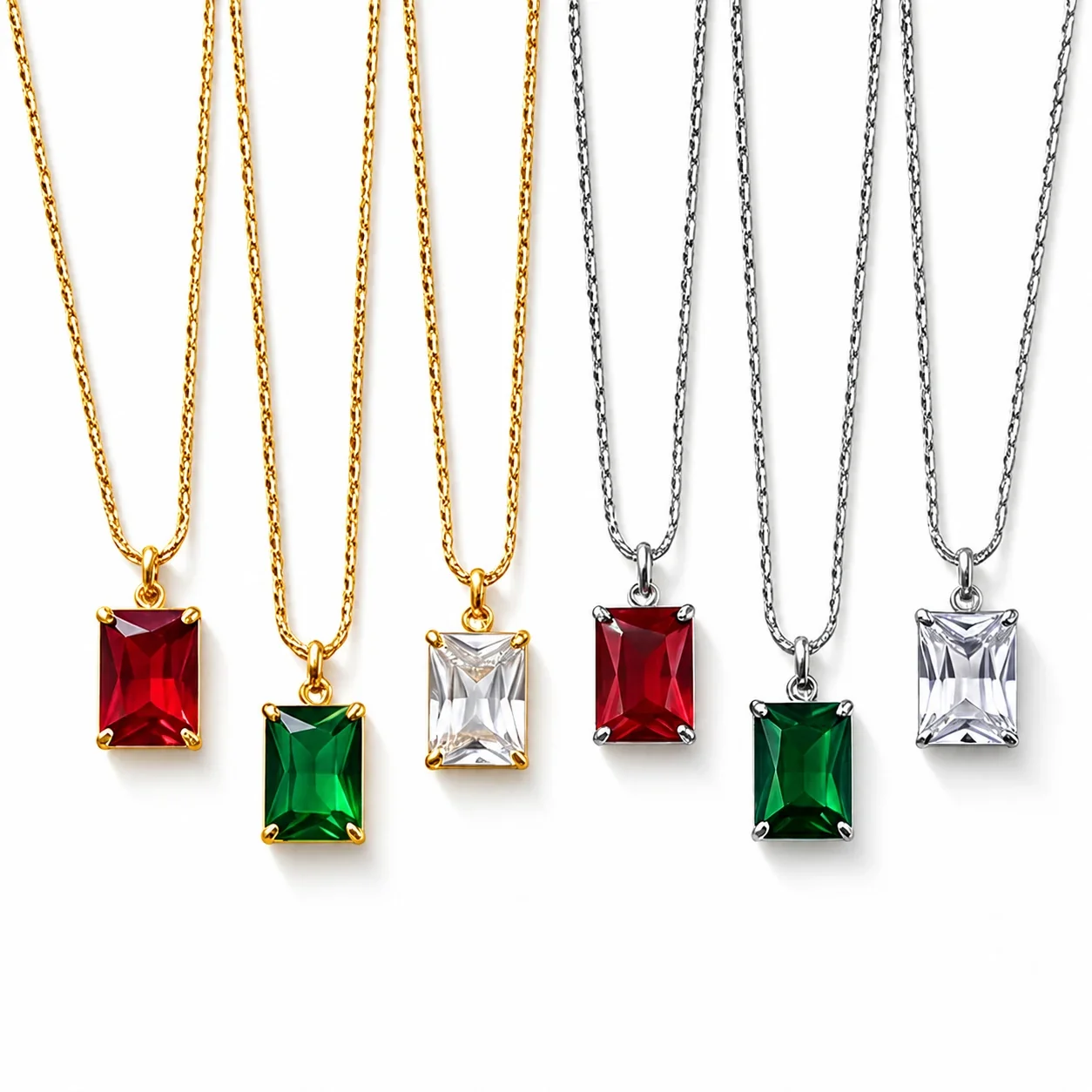 Radiant Prong-Set Emerald-Cut CZ 316 Stainless Steel Pendant Necklace