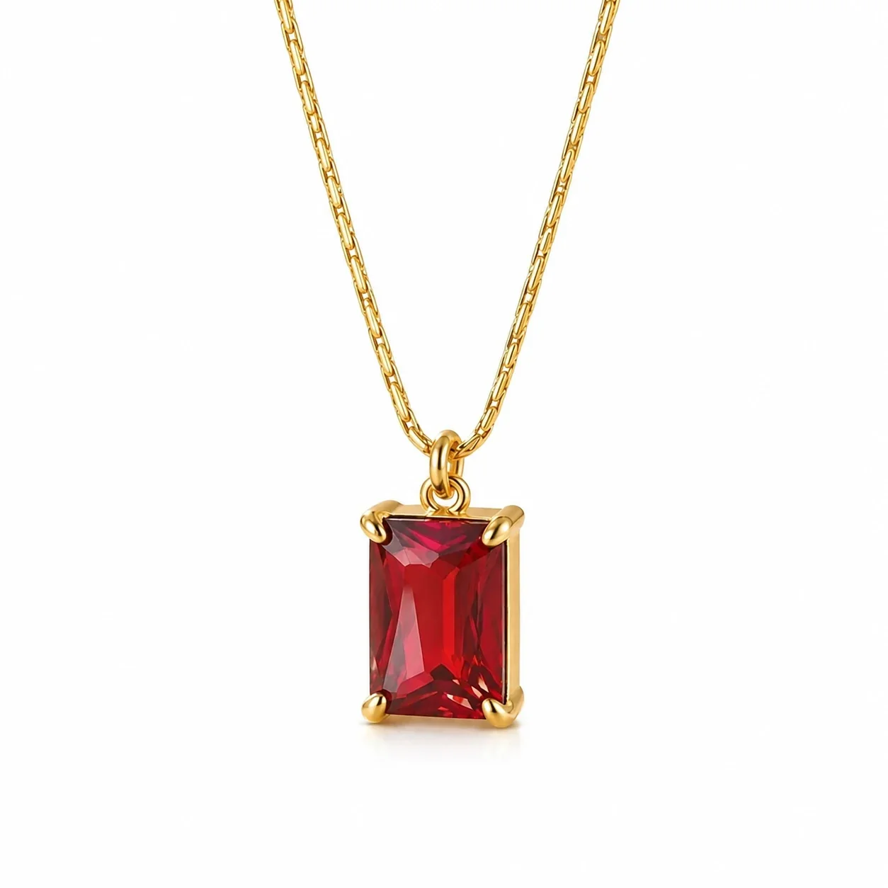 Radiant Prong-Set Emerald-Cut CZ 316 Stainless Steel Pendant Necklace