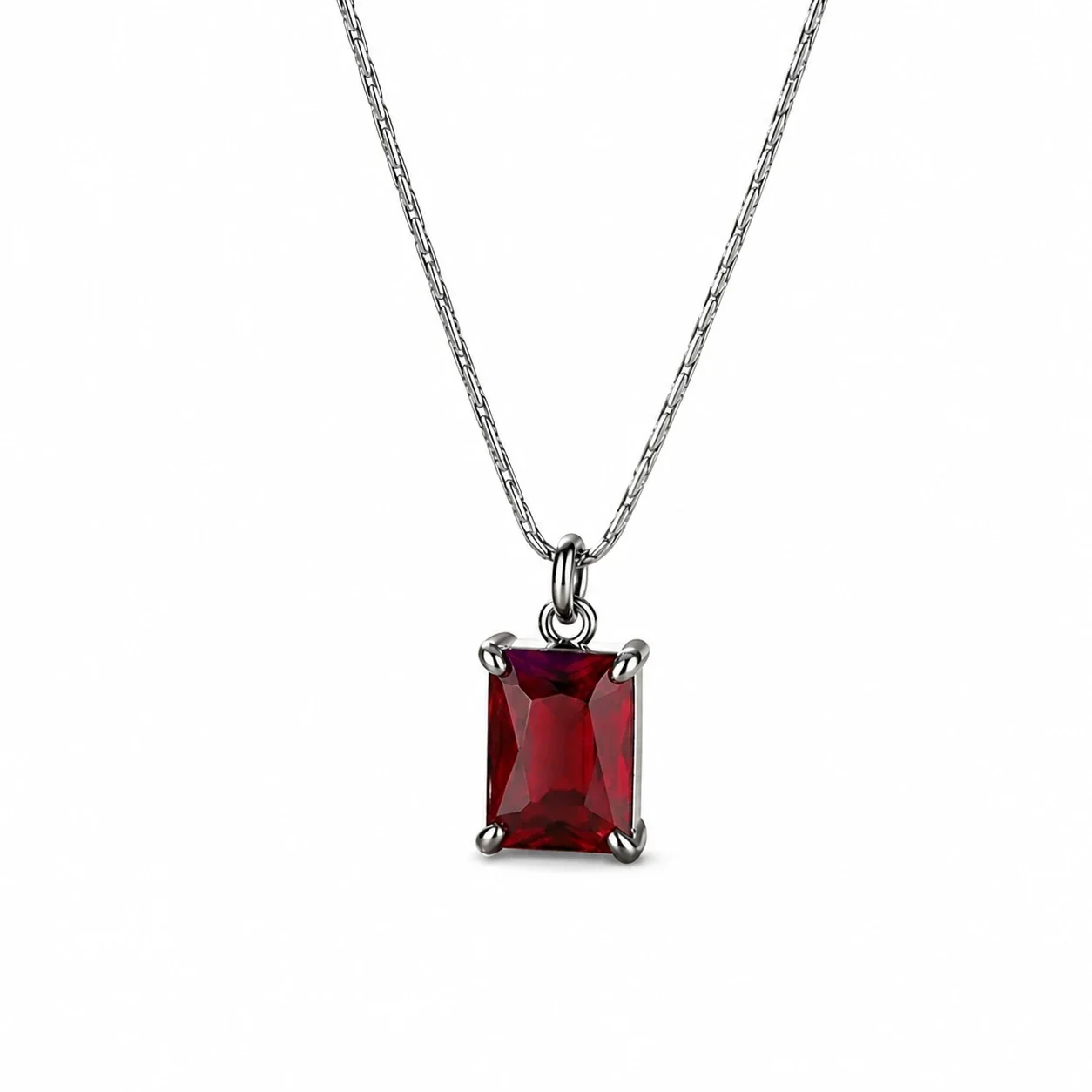 Radiant Prong-Set Emerald-Cut CZ 316 Stainless Steel Pendant Necklace
