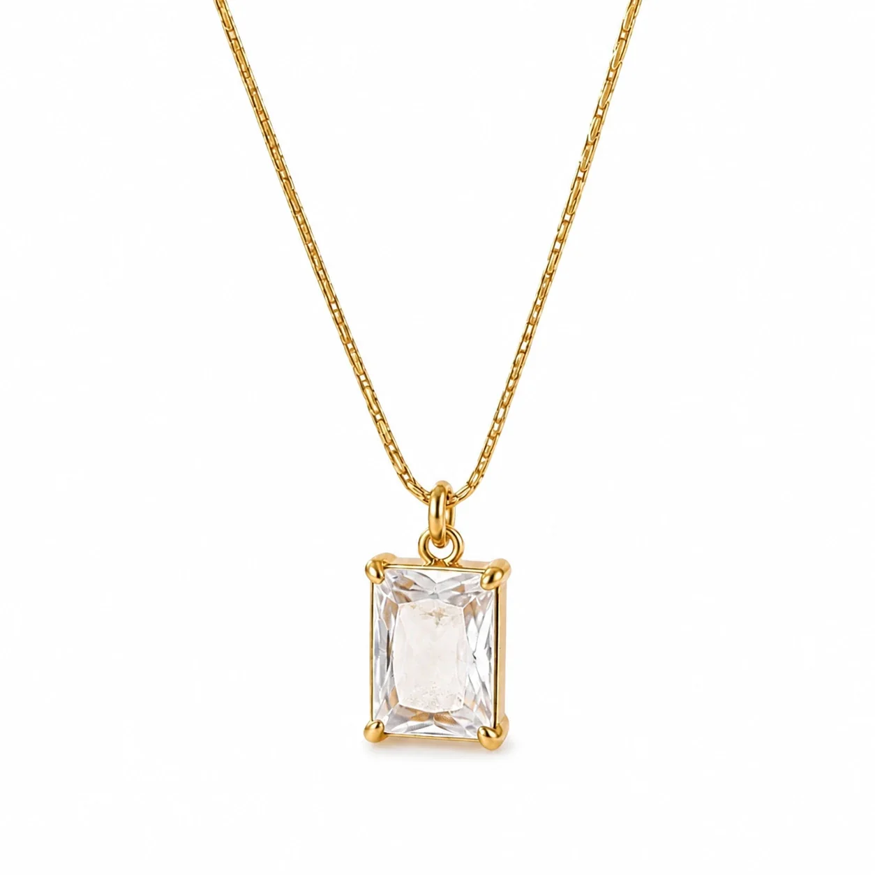 Radiant Prong-Set Emerald-Cut CZ 316 Stainless Steel Pendant Necklace
