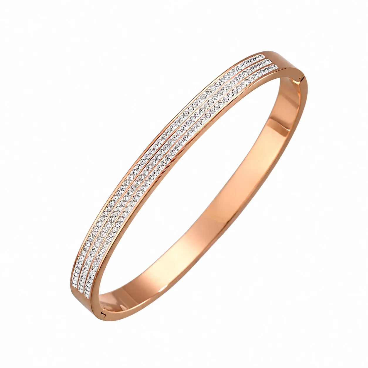 Foto del producto: Brazaletes: Filas de Cristales y Números Romanos, Chapados en Oro Rosa
