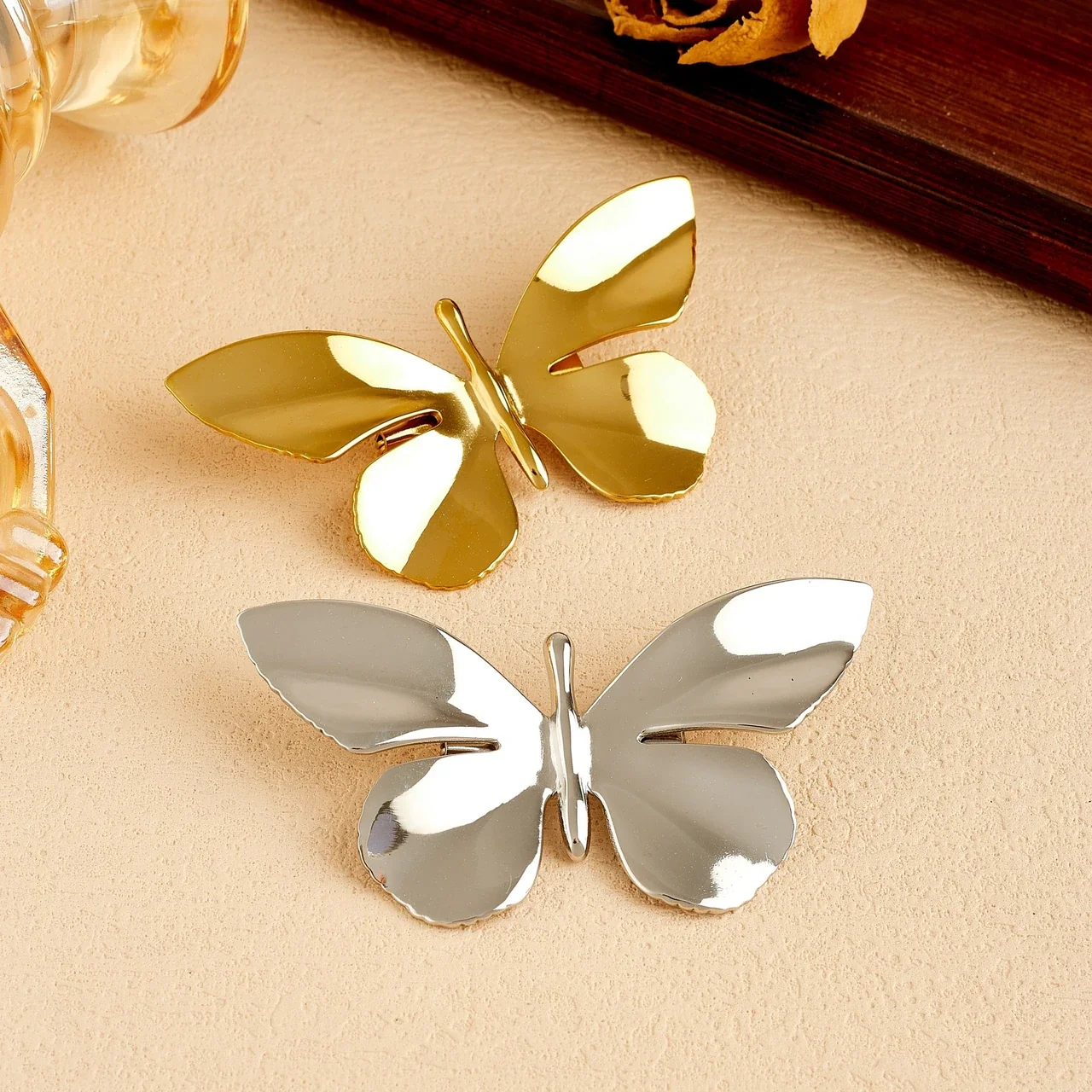 Butterfly Brooch with Scalloped Wings, Gold-Plated Steel