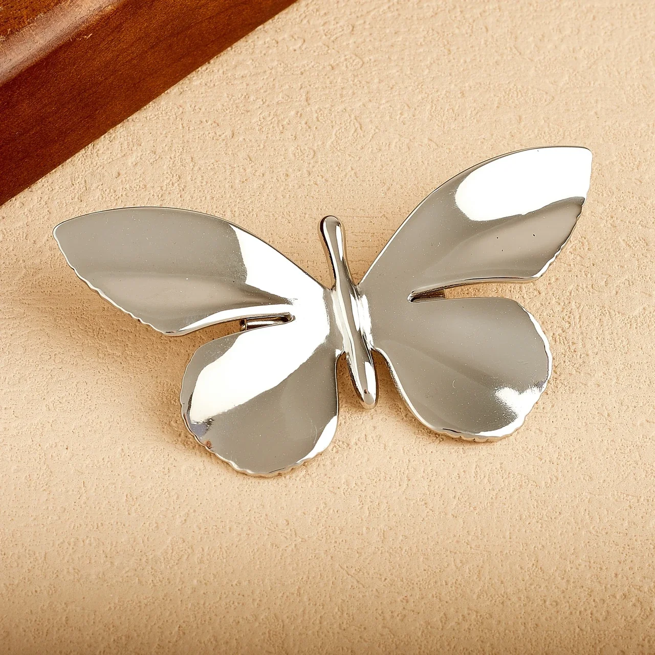 Butterfly Brooch with Scalloped Wings, Gold-Plated Steel