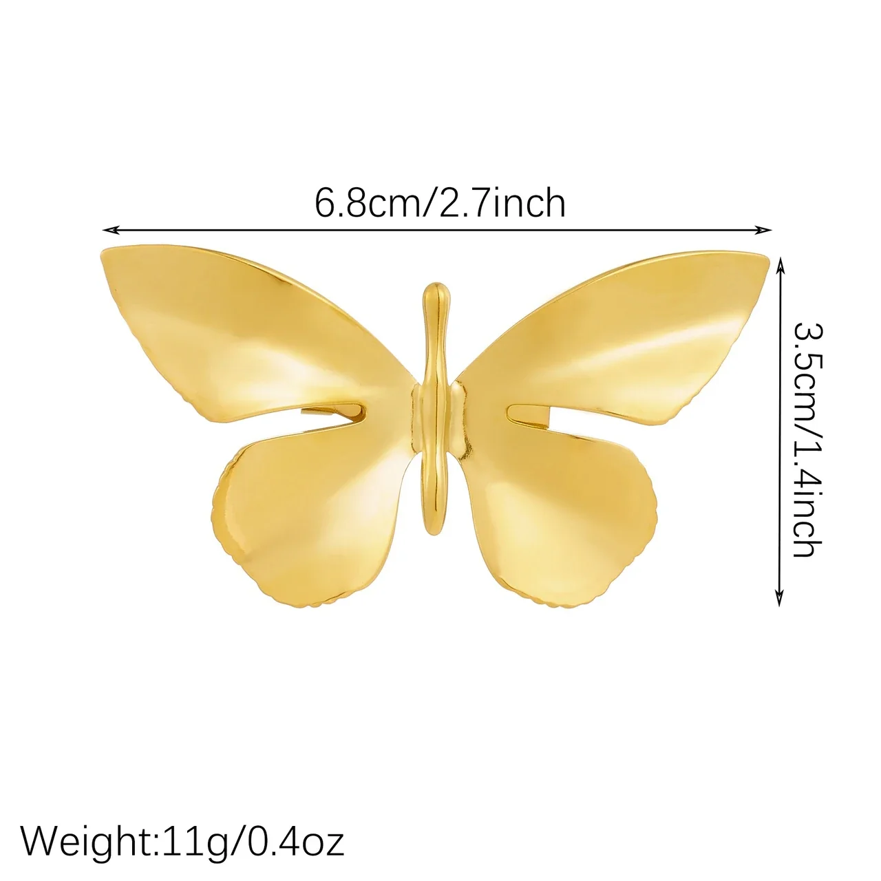 Butterfly Brooch with Scalloped Wings, Gold-Plated Steel