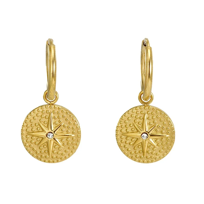 Radiant 18K Gold-Plated Starburst Medallion Hoop Earrings