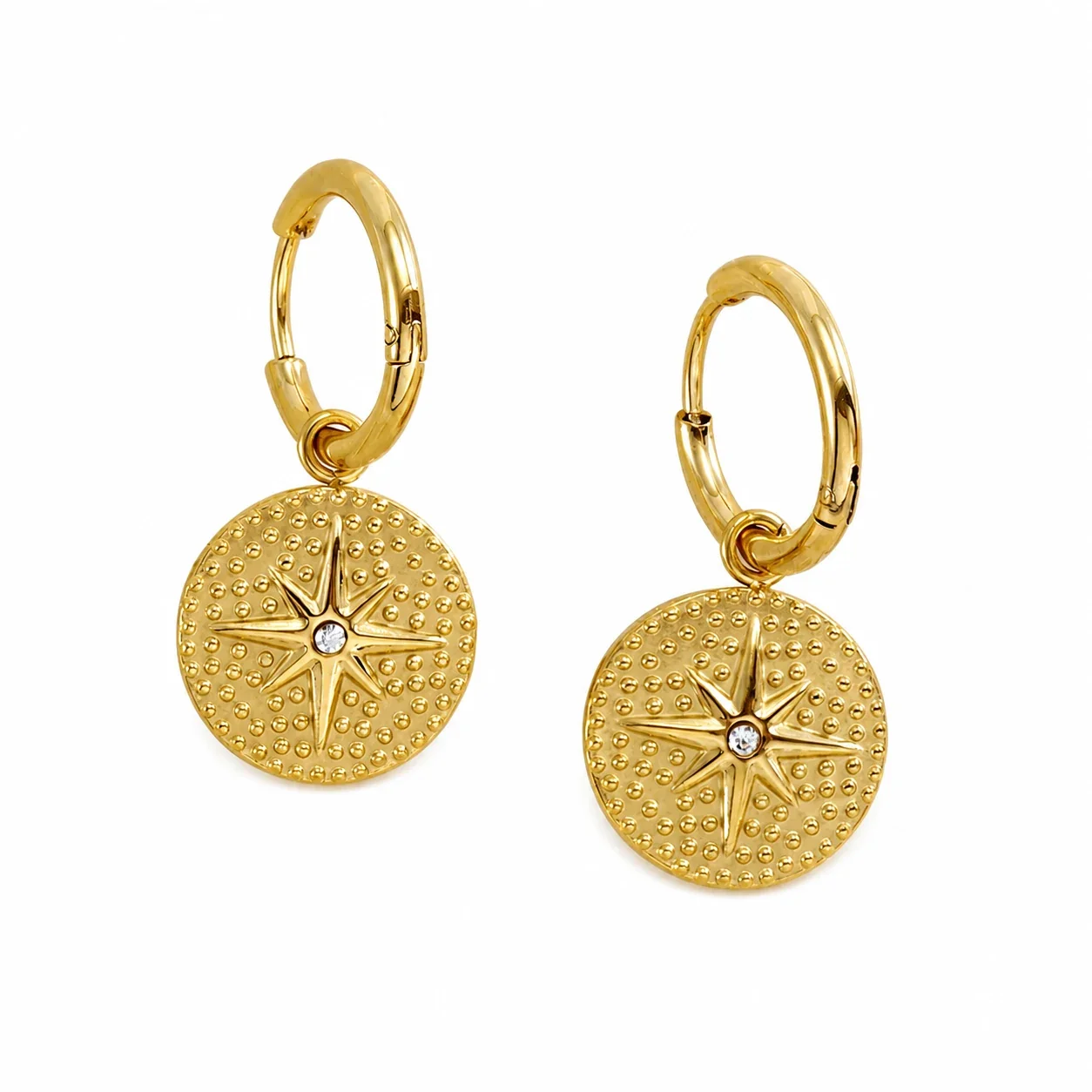 Radiant 18K Gold-Plated Starburst Medallion Hoop Earrings