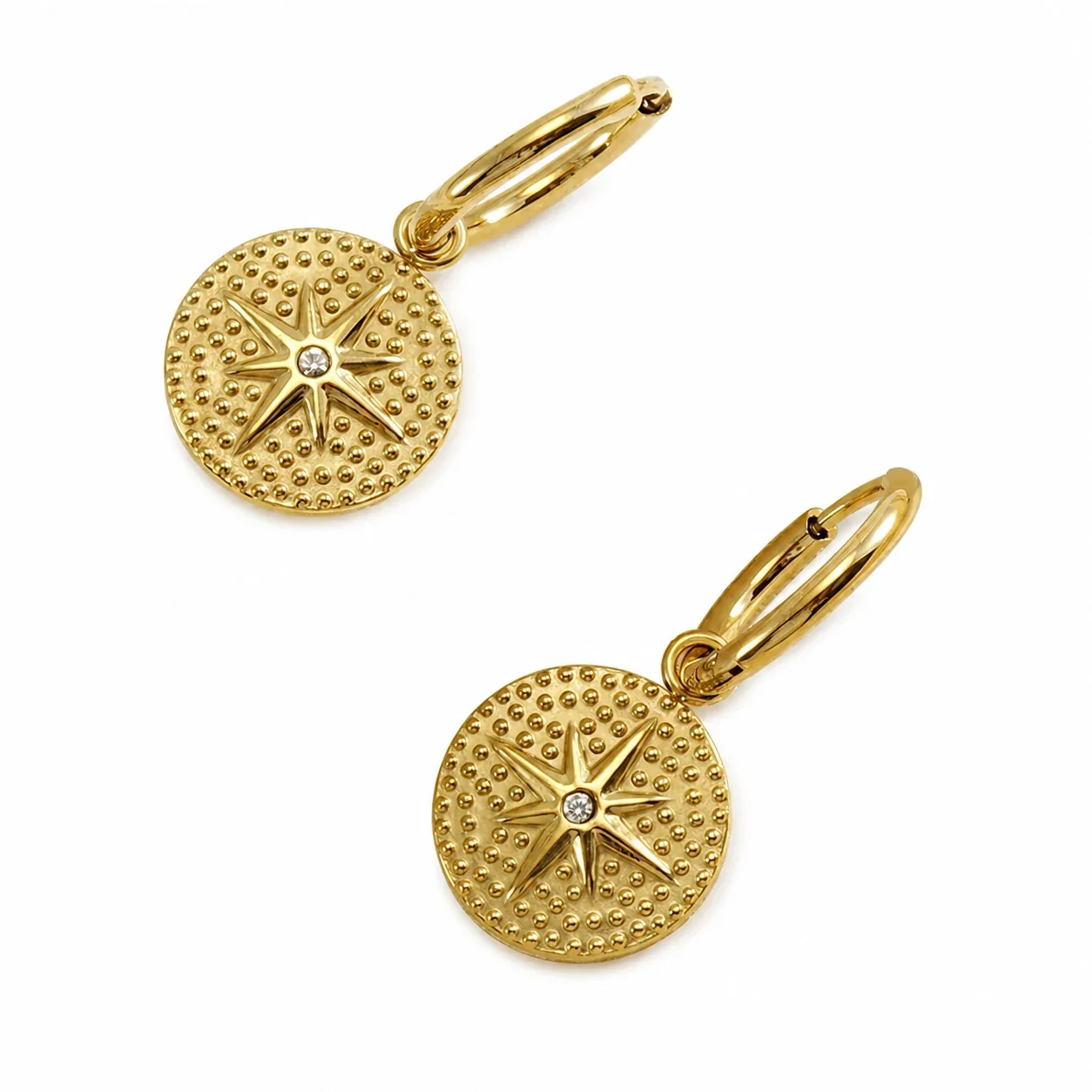 Radiant 18K Gold-Plated Starburst Medallion Hoop Earrings