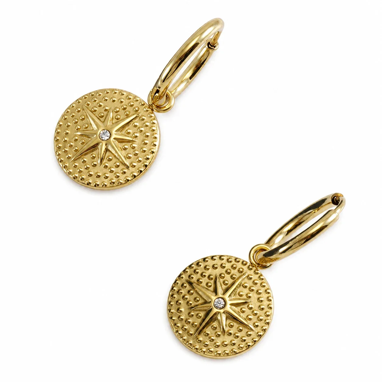 Radiant 18K Gold-Plated Starburst Medallion Hoop Earrings