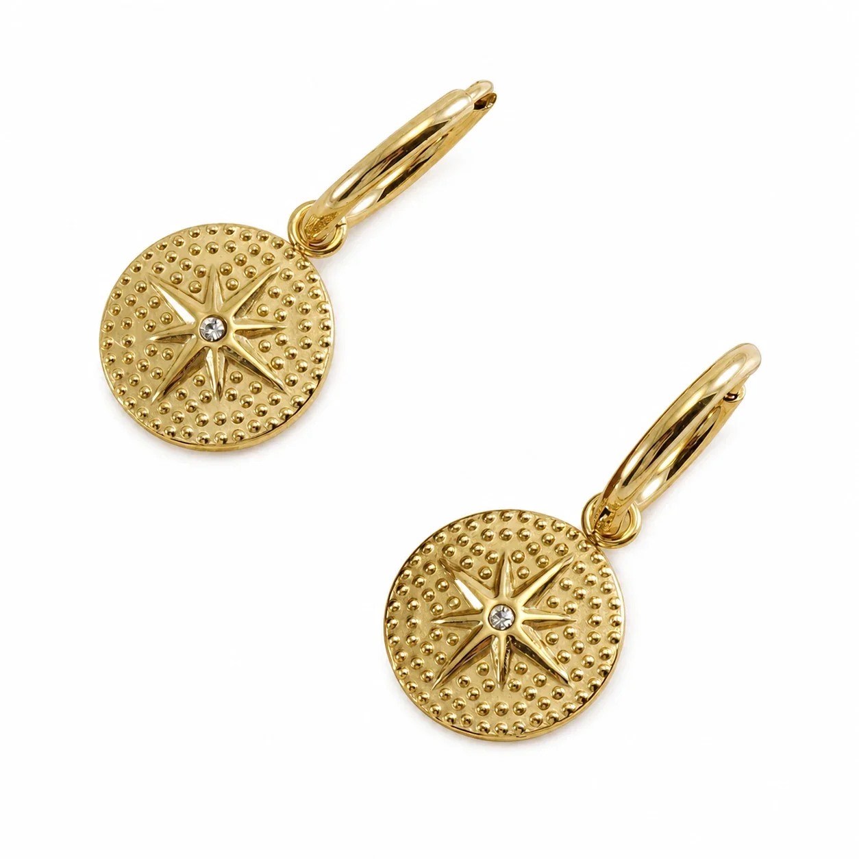 Radiant 18K Gold-Plated Starburst Medallion Hoop Earrings