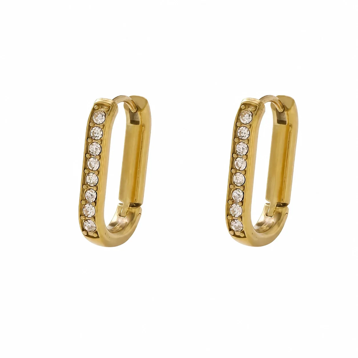 Sleek Stainless Steel Pavé Bar Hoop Earrings