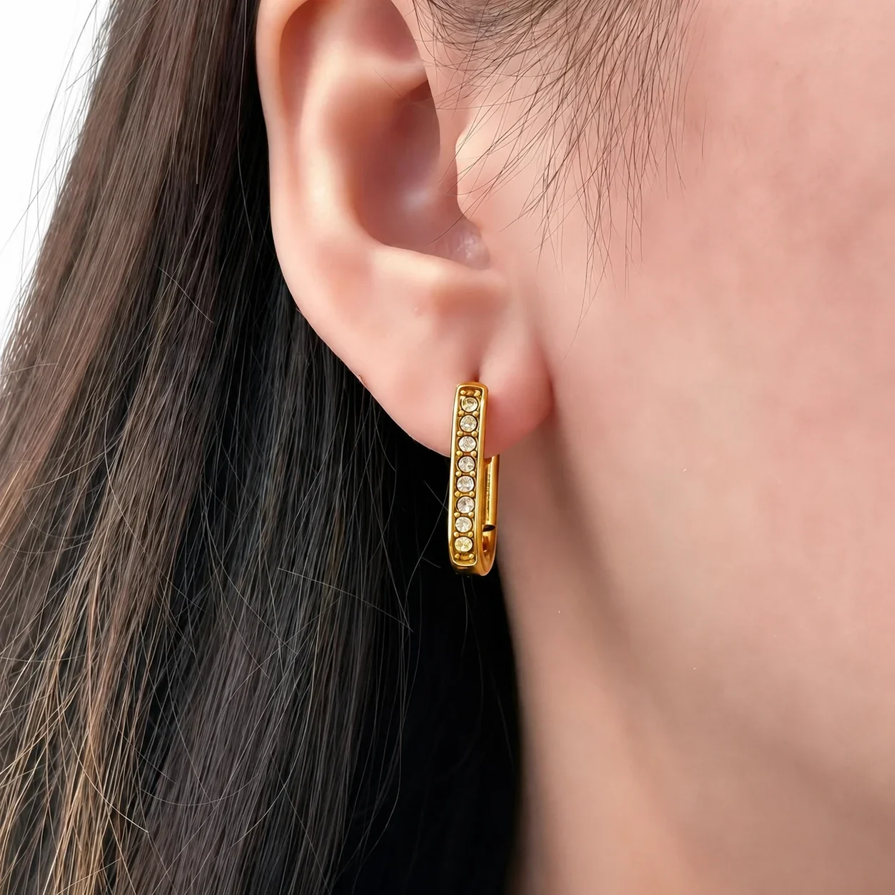 Sleek Stainless Steel Pavé Bar Hoop Earrings