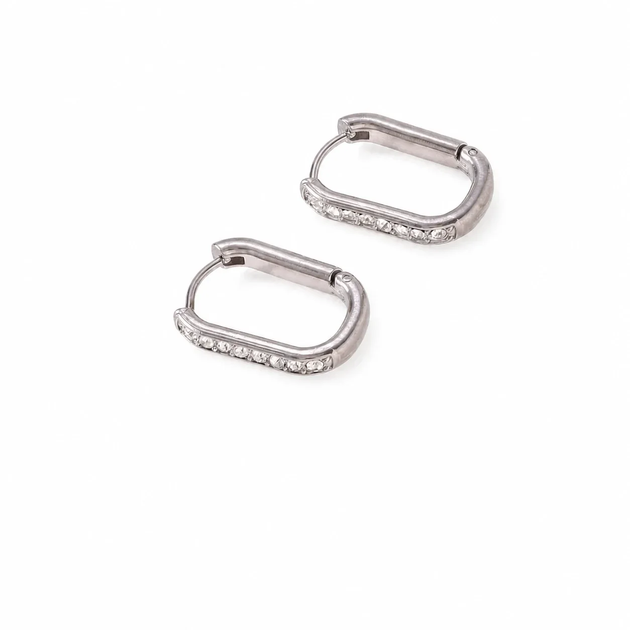Sleek Stainless Steel Pavé Bar Hoop Earrings - Silver