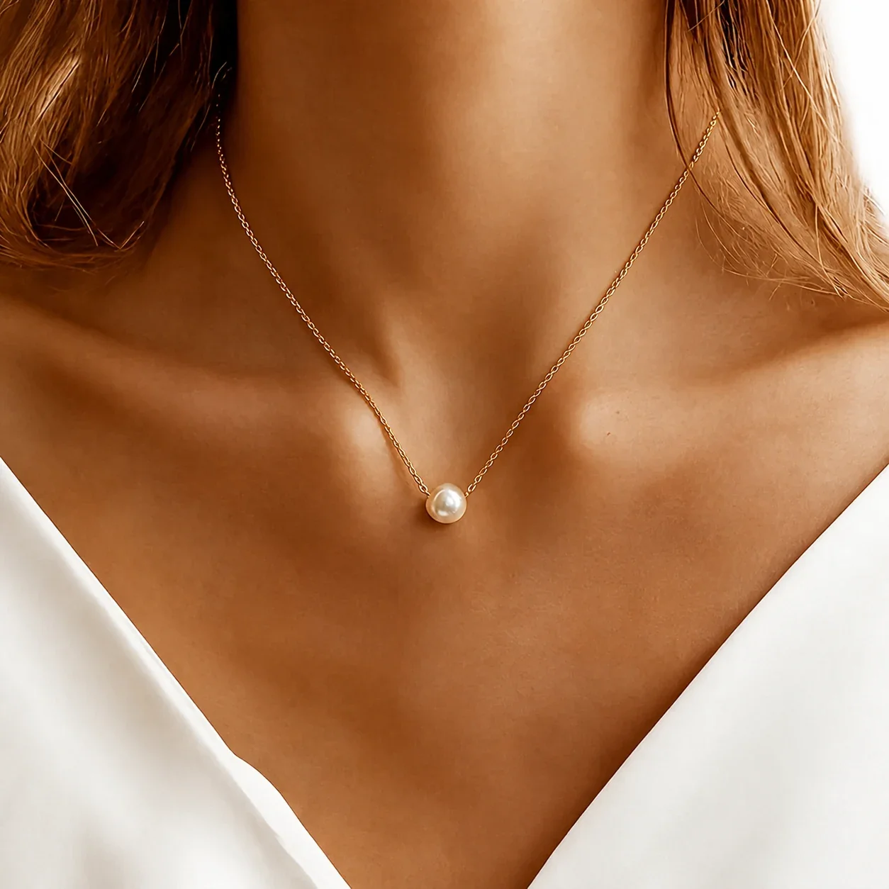 Pendant Necklace Pearl-Effect Bead 316 Stainless Steel PVD