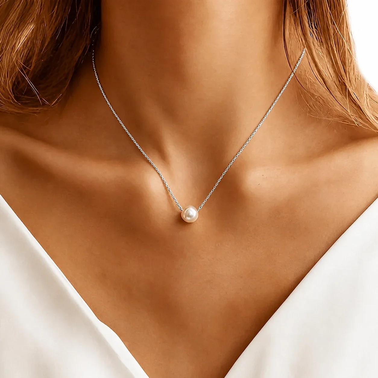 Pendant Necklace Pearl-Effect Bead 316 Stainless Steel PVD