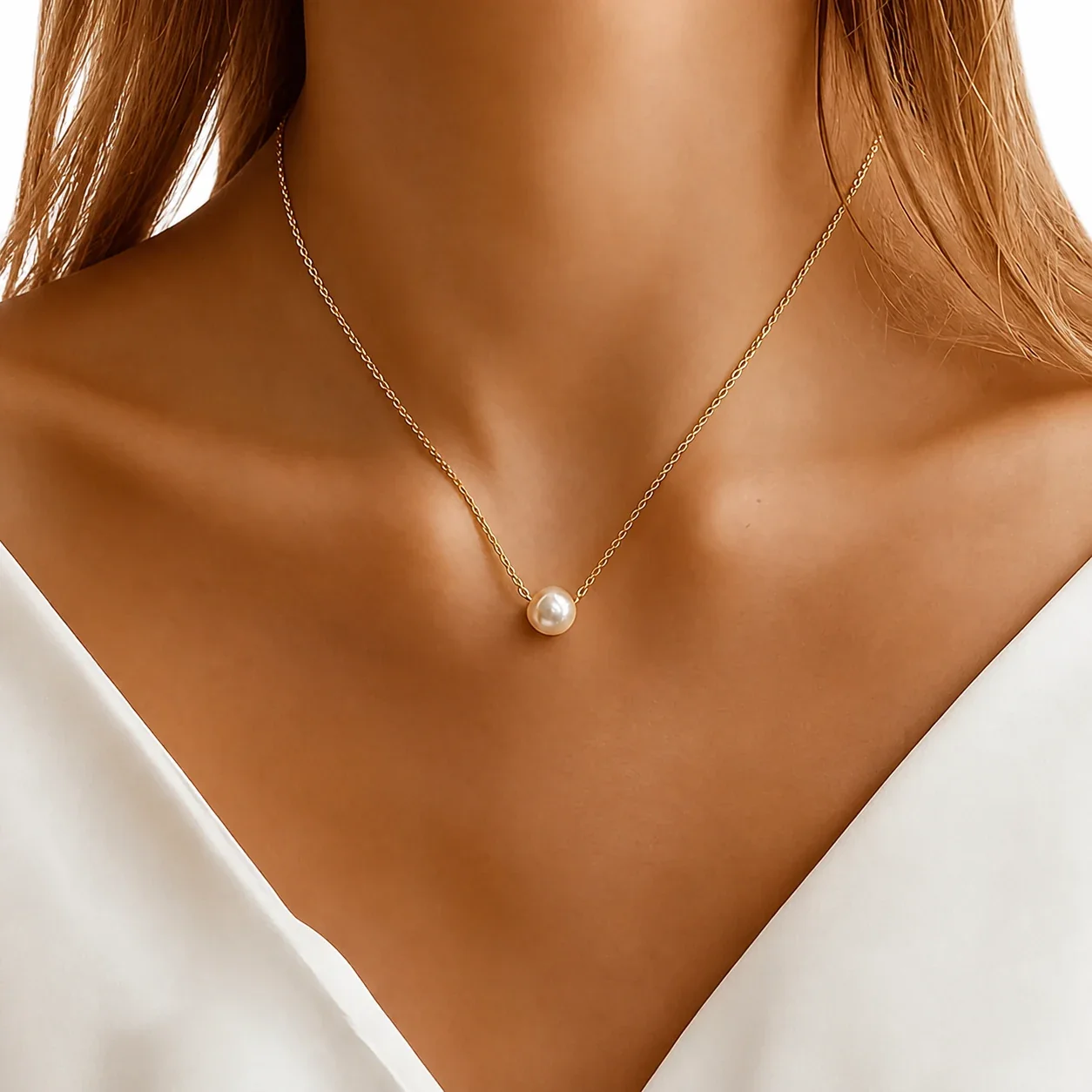 Pendant Necklace Pearl-Effect Bead 316 Stainless Steel PVD - Gold