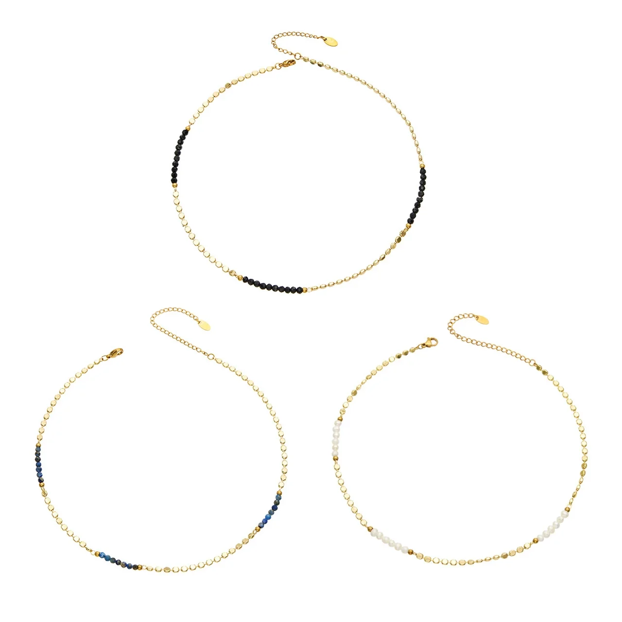 Necklace with Faceted Beads & Disc Chain, 18K Gold-Plated