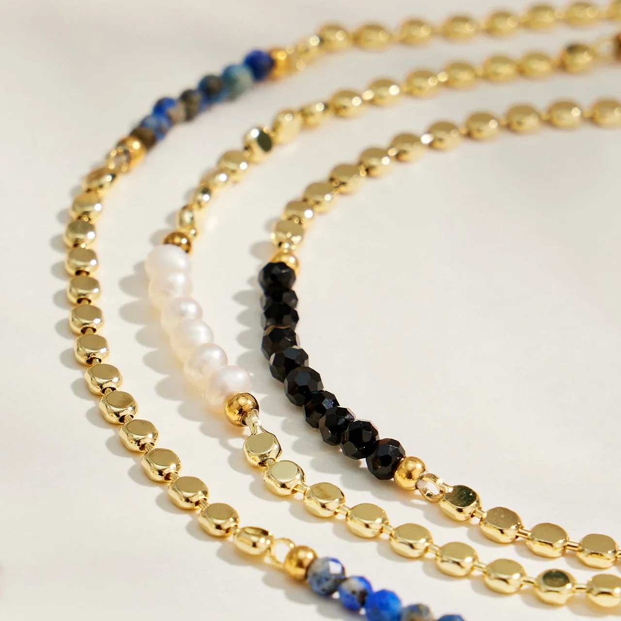 Necklace with Faceted Beads & Disc Chain, 18K Gold-Plated