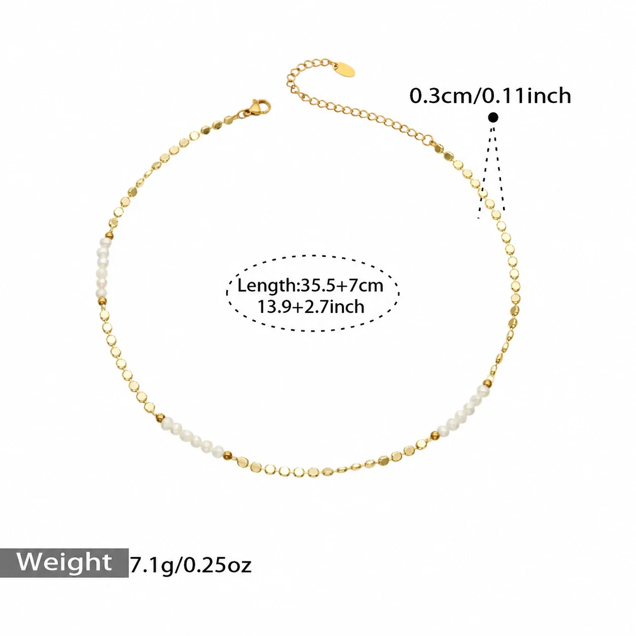 Necklace with Faceted Beads & Disc Chain, 18K Gold-Plated - Gold Freshwater Pearl , 35.5 + 7 cm