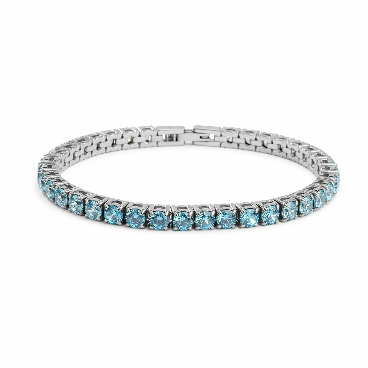 Polished 316 Stainless Steel Gradient CZ Tennis Bracelet - Aqua Blue