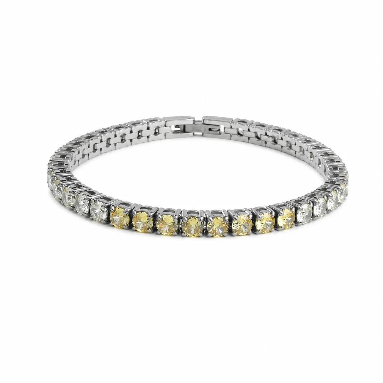 Polished 316 Stainless Steel Gradient CZ Tennis Bracelet - Light Yellow