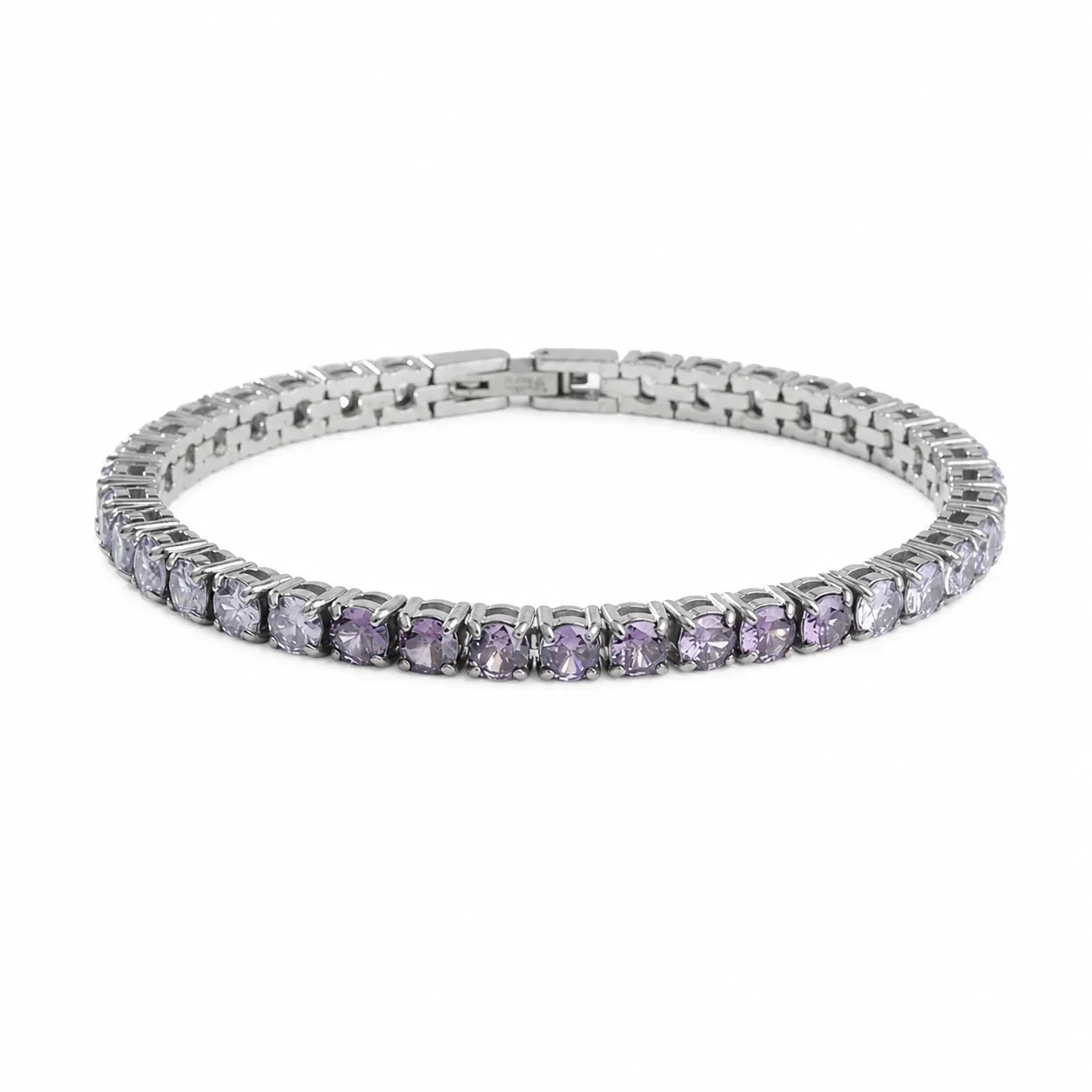 Polished 316 Stainless Steel Gradient CZ Tennis Bracelet - Light Purple