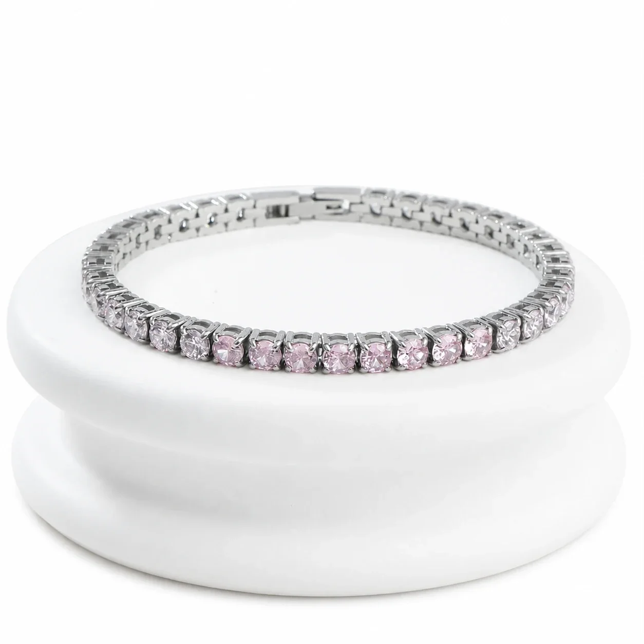 Polished 316 Stainless Steel Gradient CZ Tennis Bracelet - Pink