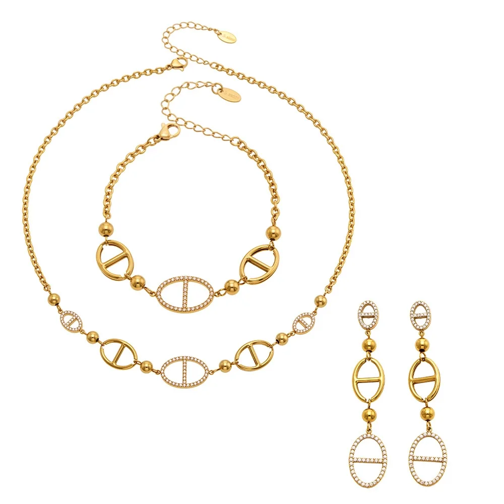 Geometric Stainless Steel Oval CZ PVD Jewelry Set