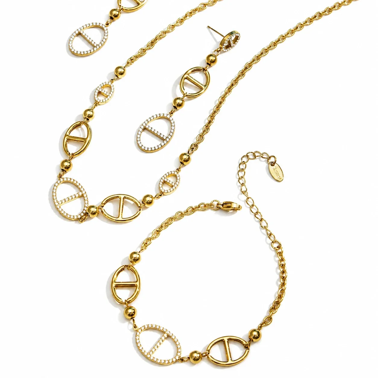 Geometric Stainless Steel Oval CZ Jewelry Set