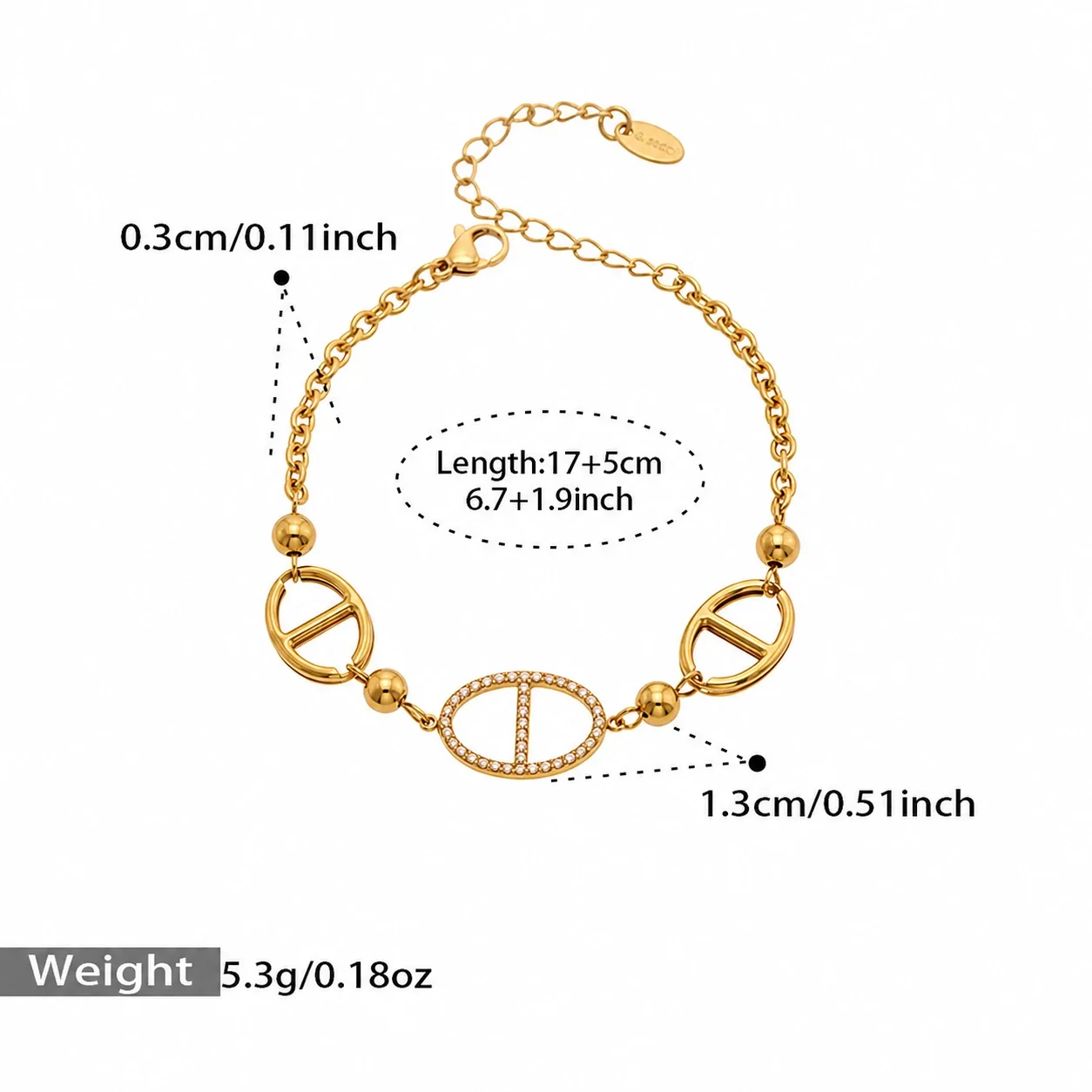 Geometric Stainless Steel Oval CZ Jewelry Set - Gold 17+5 cm