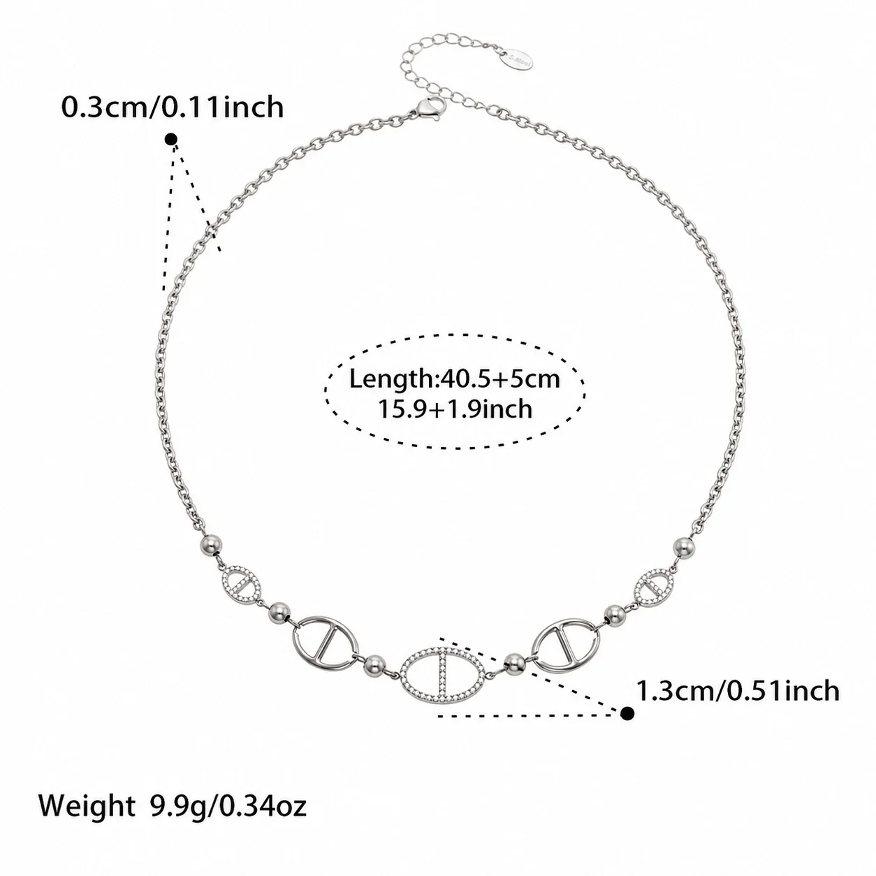 Geometric Stainless Steel Oval CZ Jewelry Set - Gold 40.5+5 cm