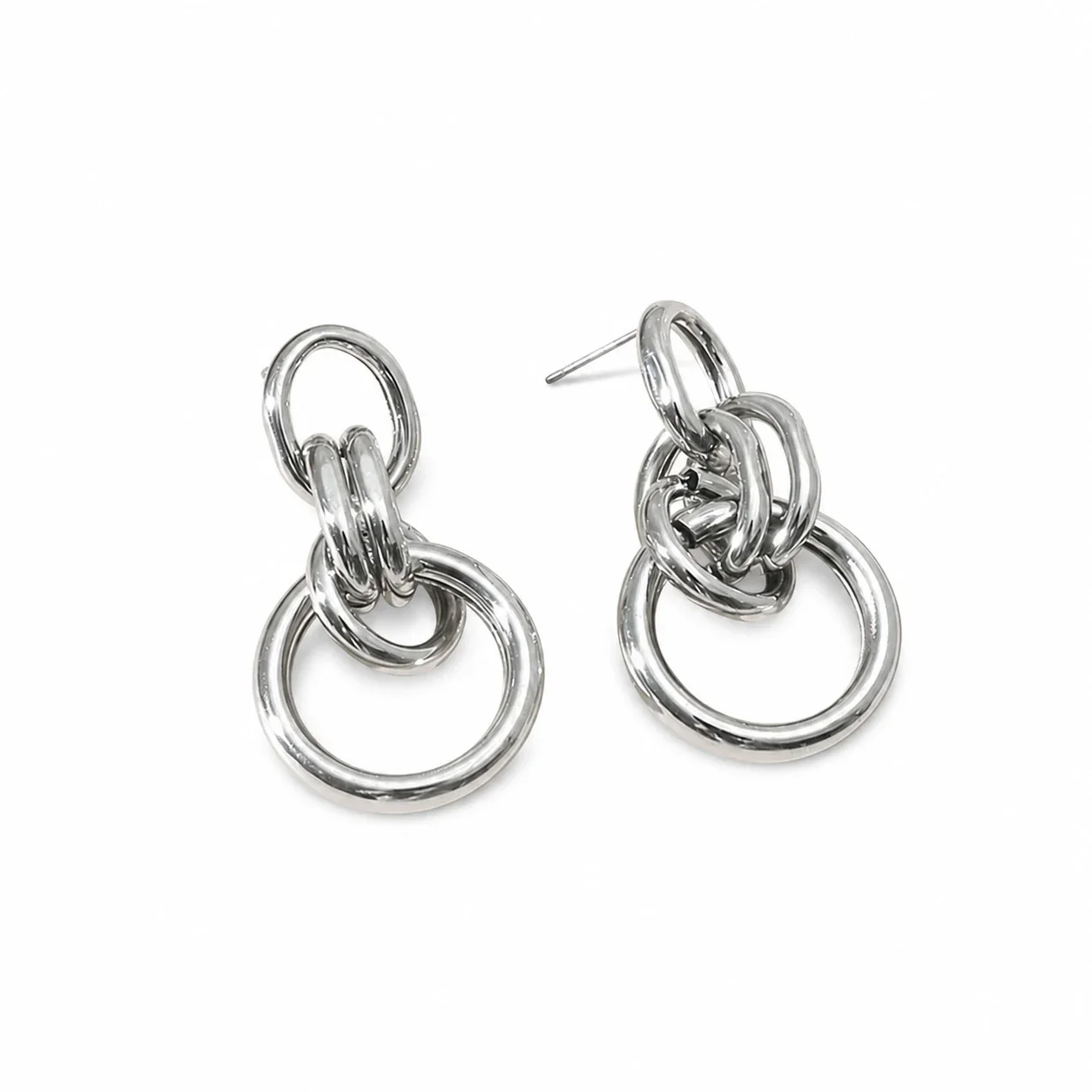 Sculptural Gold-Plated Interlocking Ring Drop Earrings