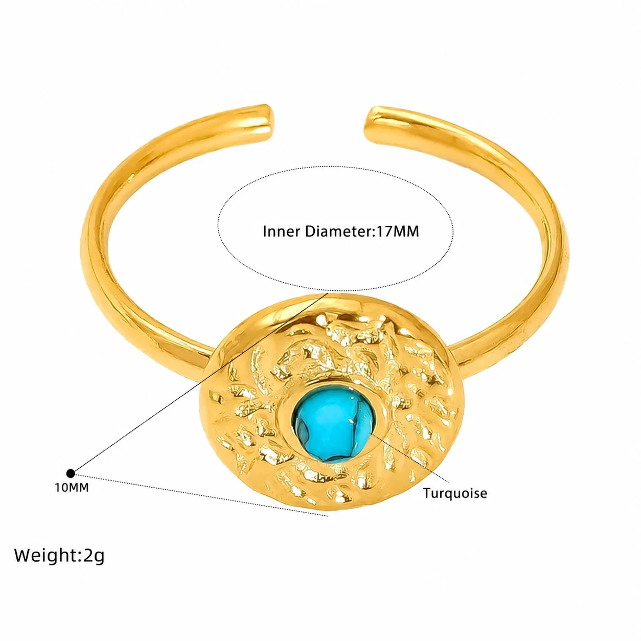 Ornate Gold-Plated Floral Open Turquoise Crystal Ring - Gold Black Cabochon