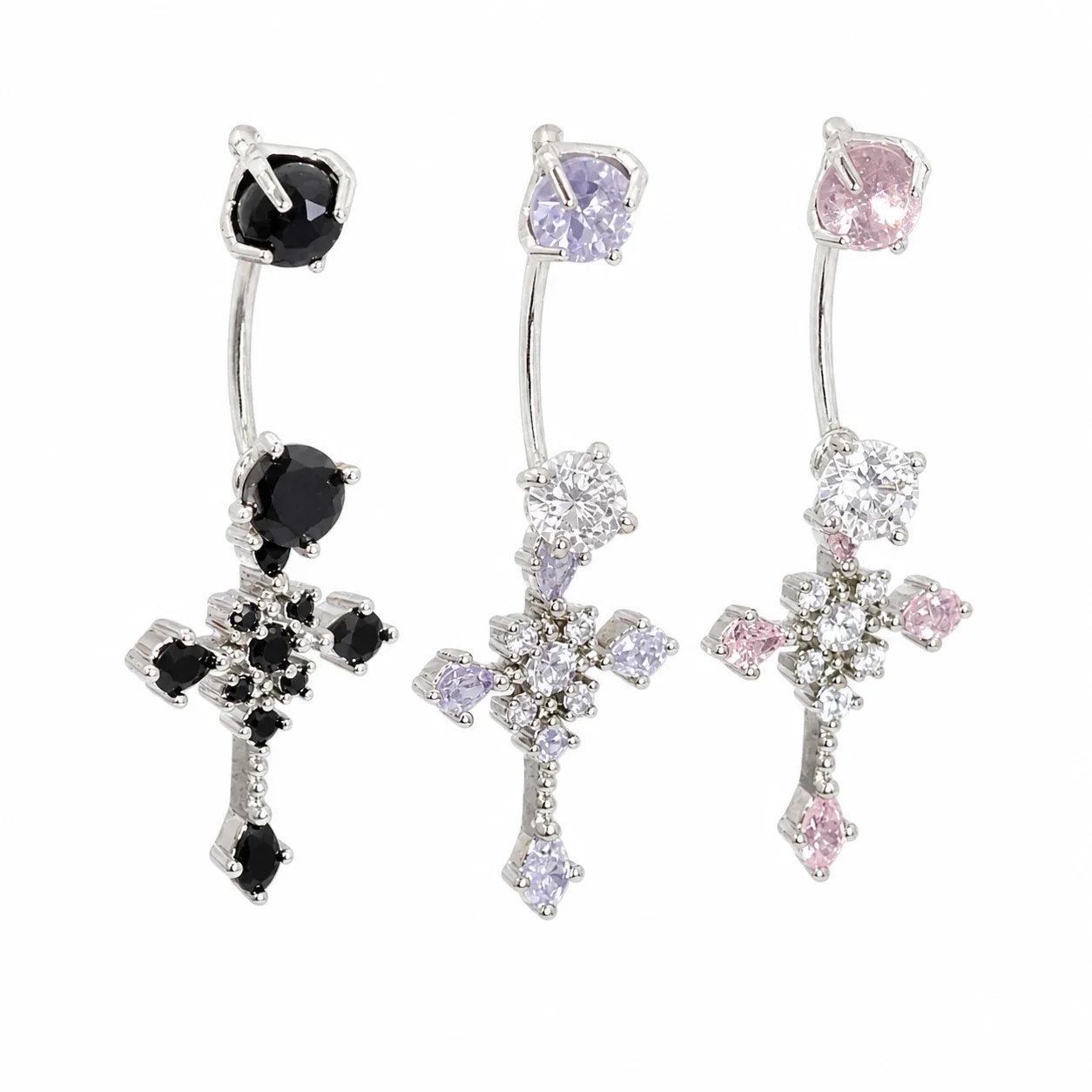 Polished 316 Stainless Steel CZ Cross Ear Cuff