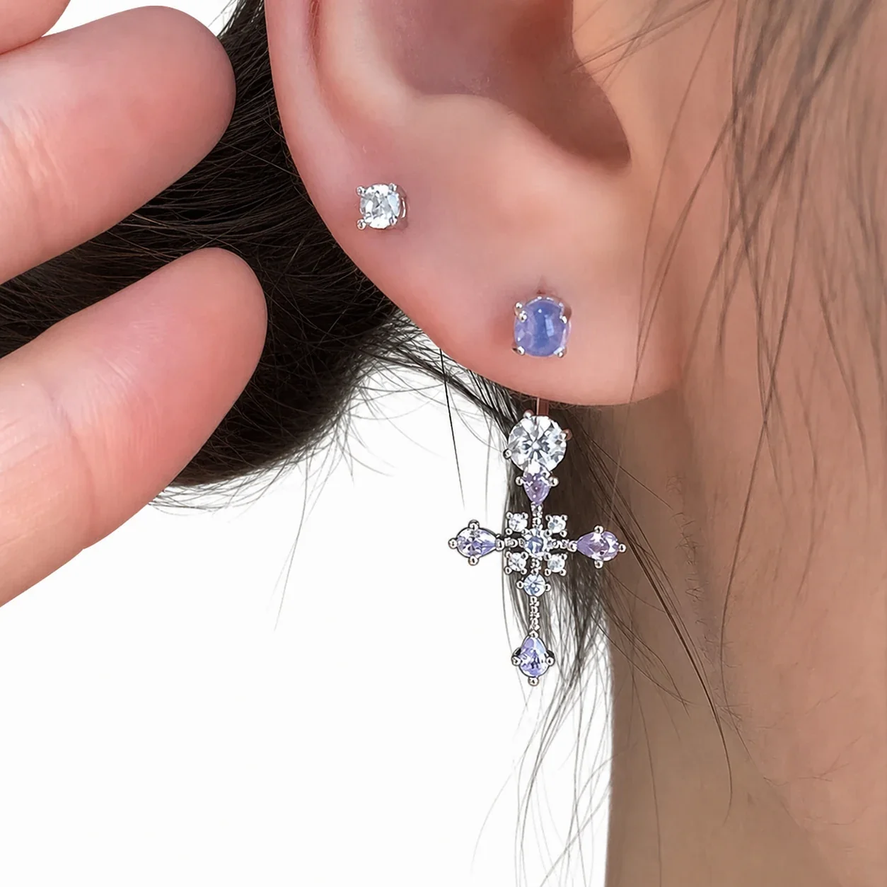 Polished 316 Stainless Steel CZ Cross Ear Cuff