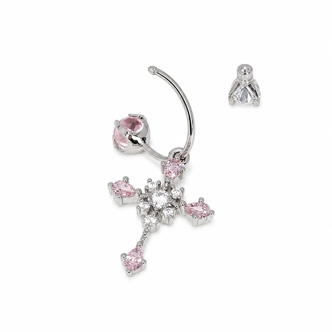 Polished 316 Stainless Steel CZ Cross Ear Cuff