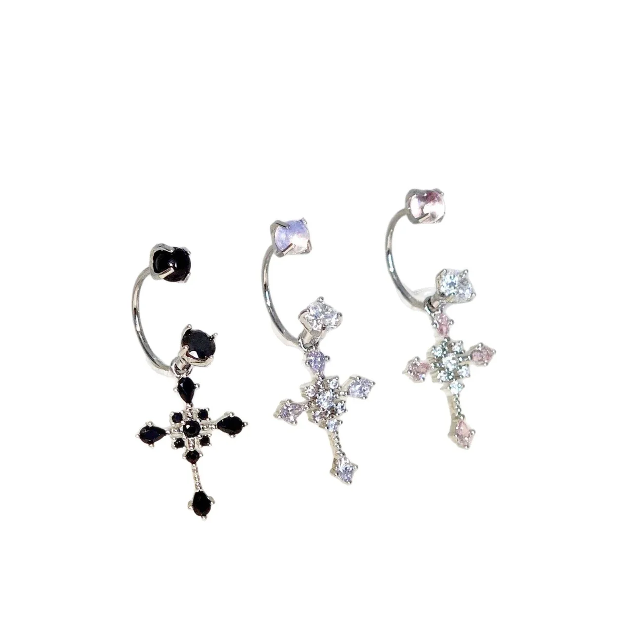 Polished 316 Stainless Steel CZ Cross Ear Cuff