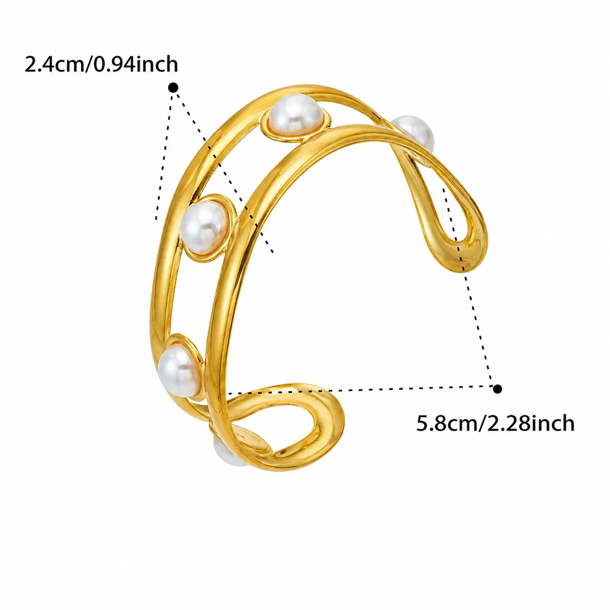 Openwork 18K Gold-Plated 316L Shell Pearl Cuff Bracelet - Gold