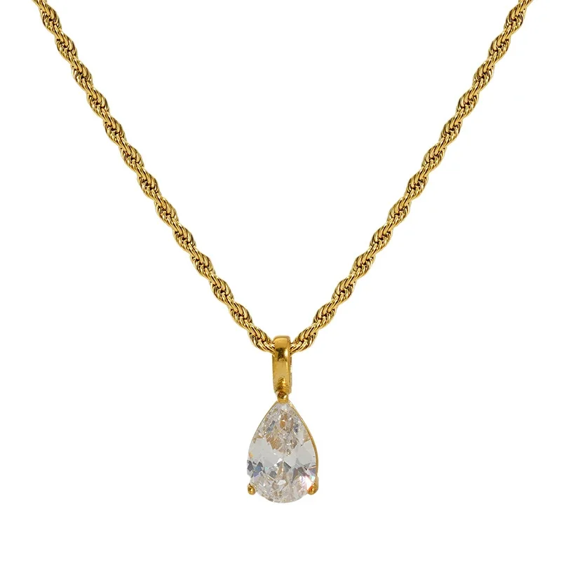 Radiant 18K Gold-Plated Rope Chain Teardrop Pendant Necklace