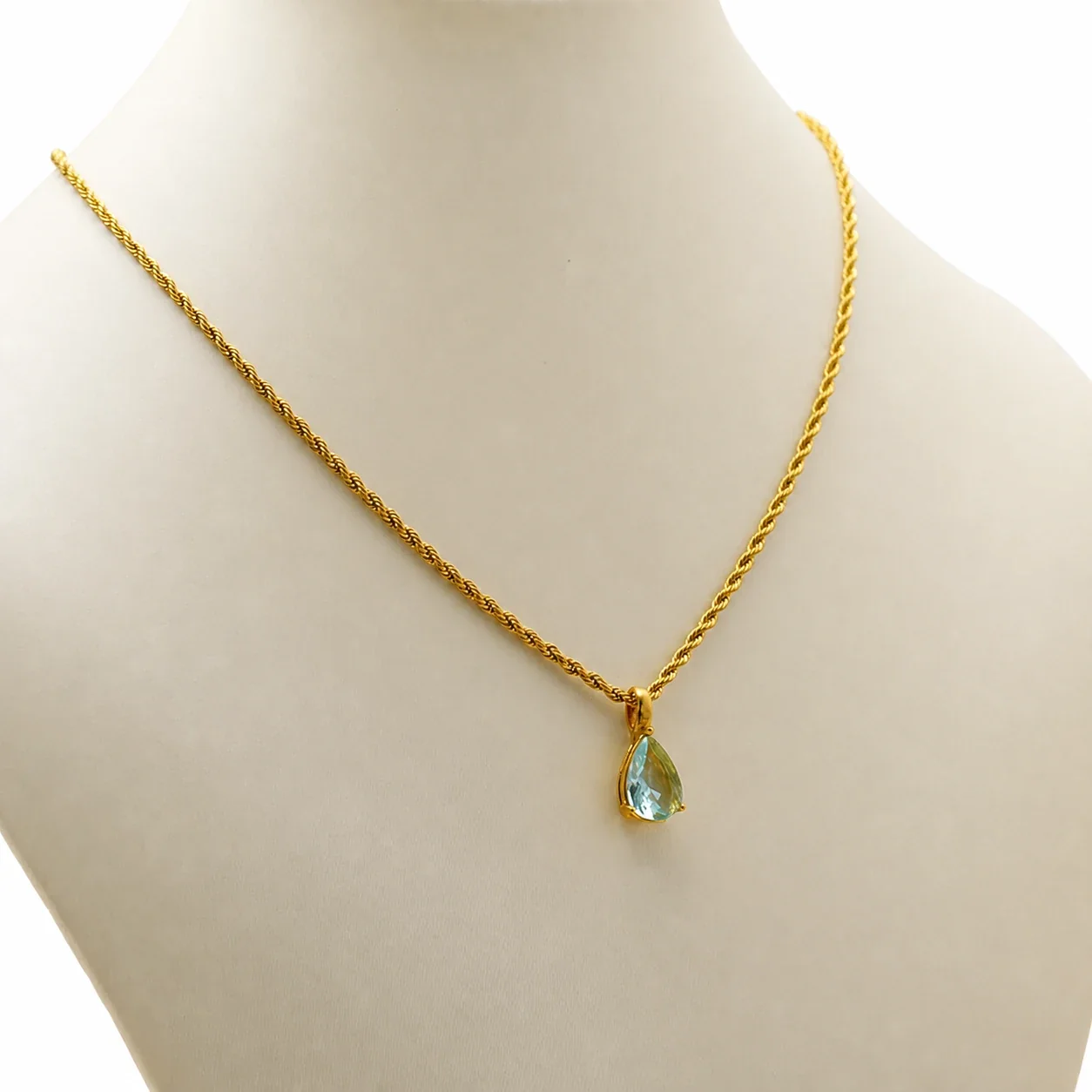 Radiant 18K Gold-Plated Rope Chain Teardrop Pendant Necklace