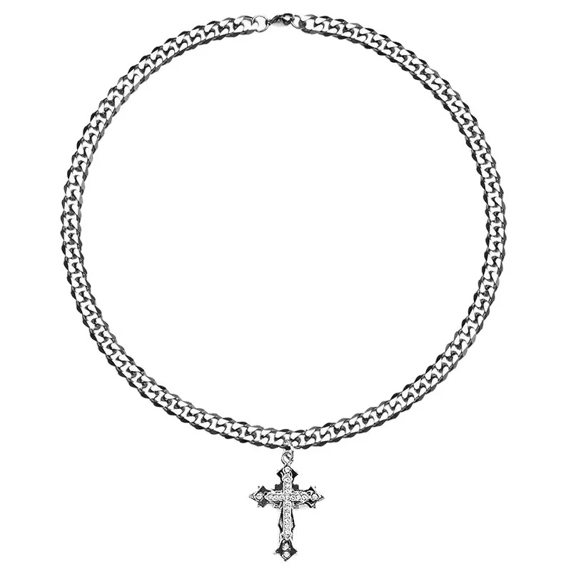 Bold Stainless Steel Cuban Chain Cross Pendant Necklace