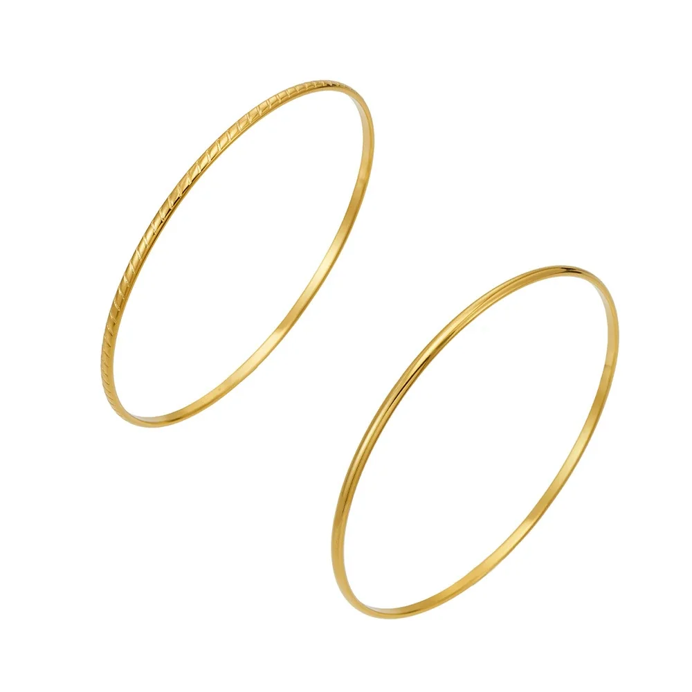 Refined 316L Stainless Steel Ribbed Smooth Stacking PVD Bangle