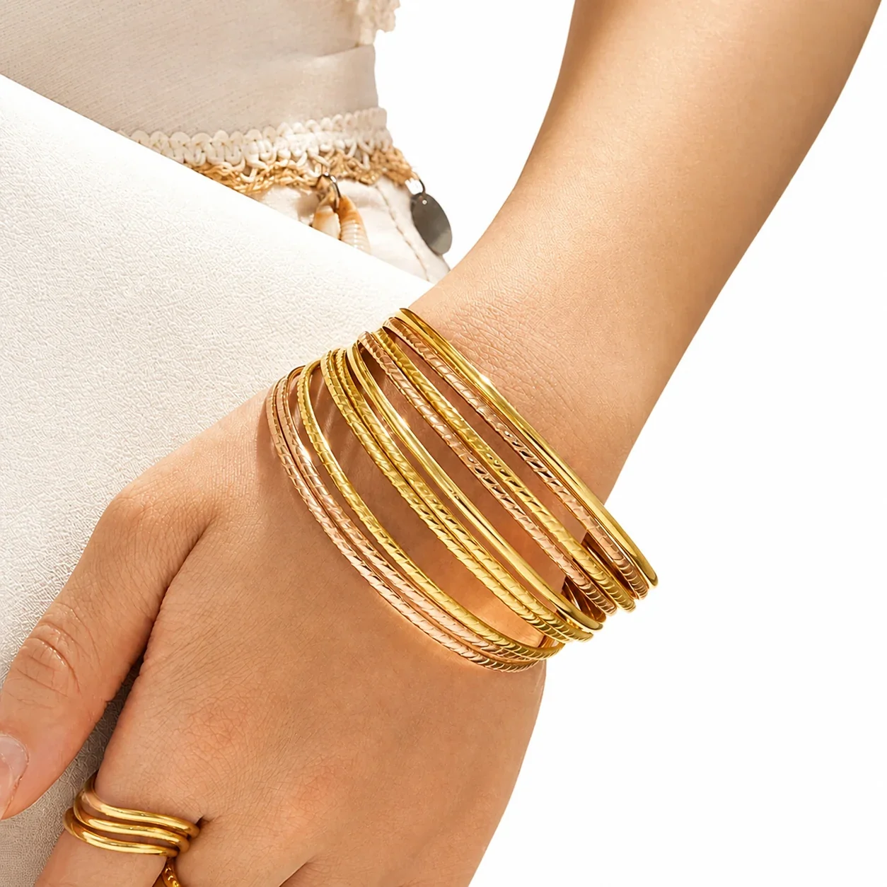 Refined 316L Stainless Steel Ribbed Smooth Stacking Bangle