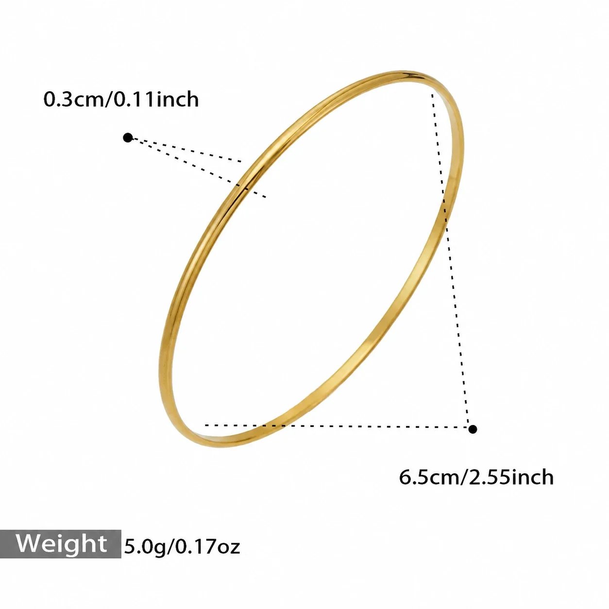 Refined 316L Stainless Steel Ribbed Smooth Stacking Bangle - Gold Smooth