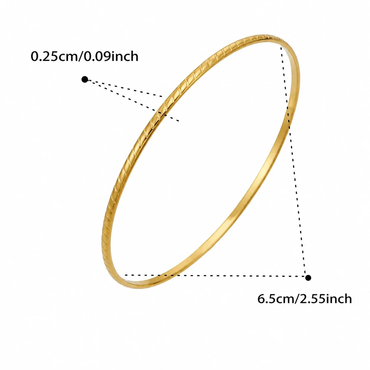 Refined 316L Stainless Steel Ribbed Smooth Stacking Bangle - Gold Ribbed