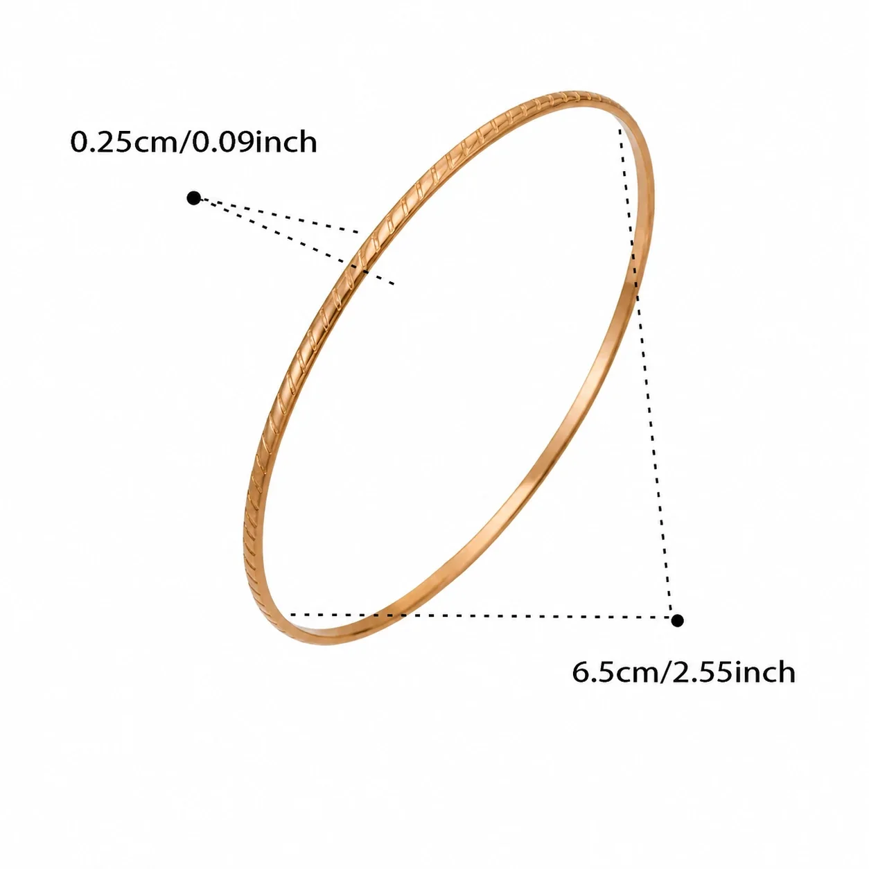 Refined 316L Stainless Steel Ribbed Smooth Stacking Bangle - Rose Gold Ribbed
