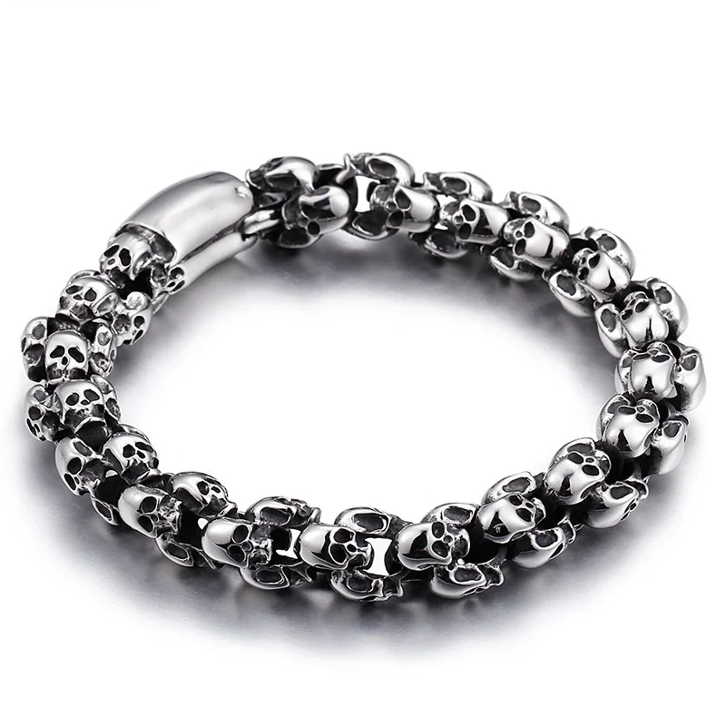 Bracelet Four-Sided Skull Link 316 Stainless Steel - Silver