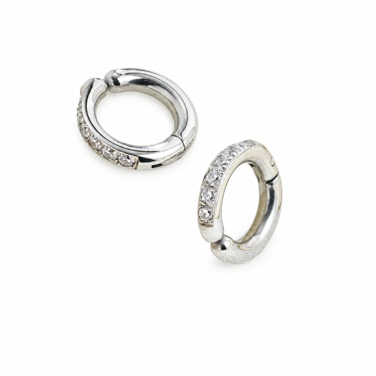 Huggie Hoop Earrings with Six Round Crystals, Stainless Steel