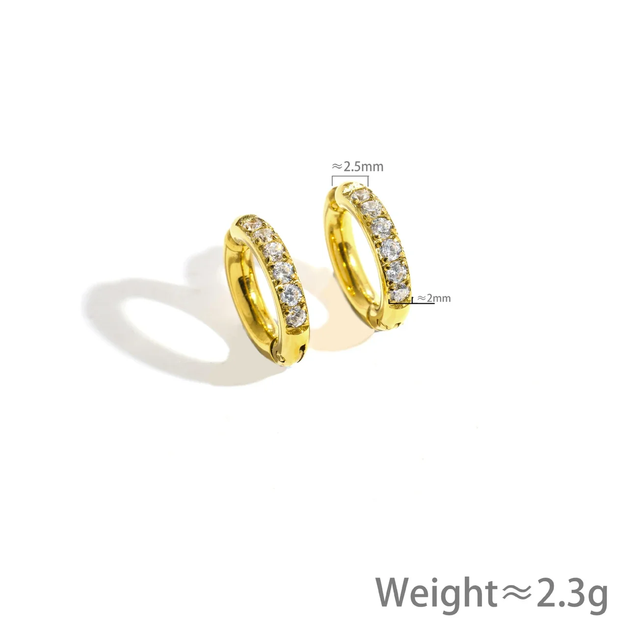 Huggie Hoop Earrings with Six Round Crystals, Stainless Steel