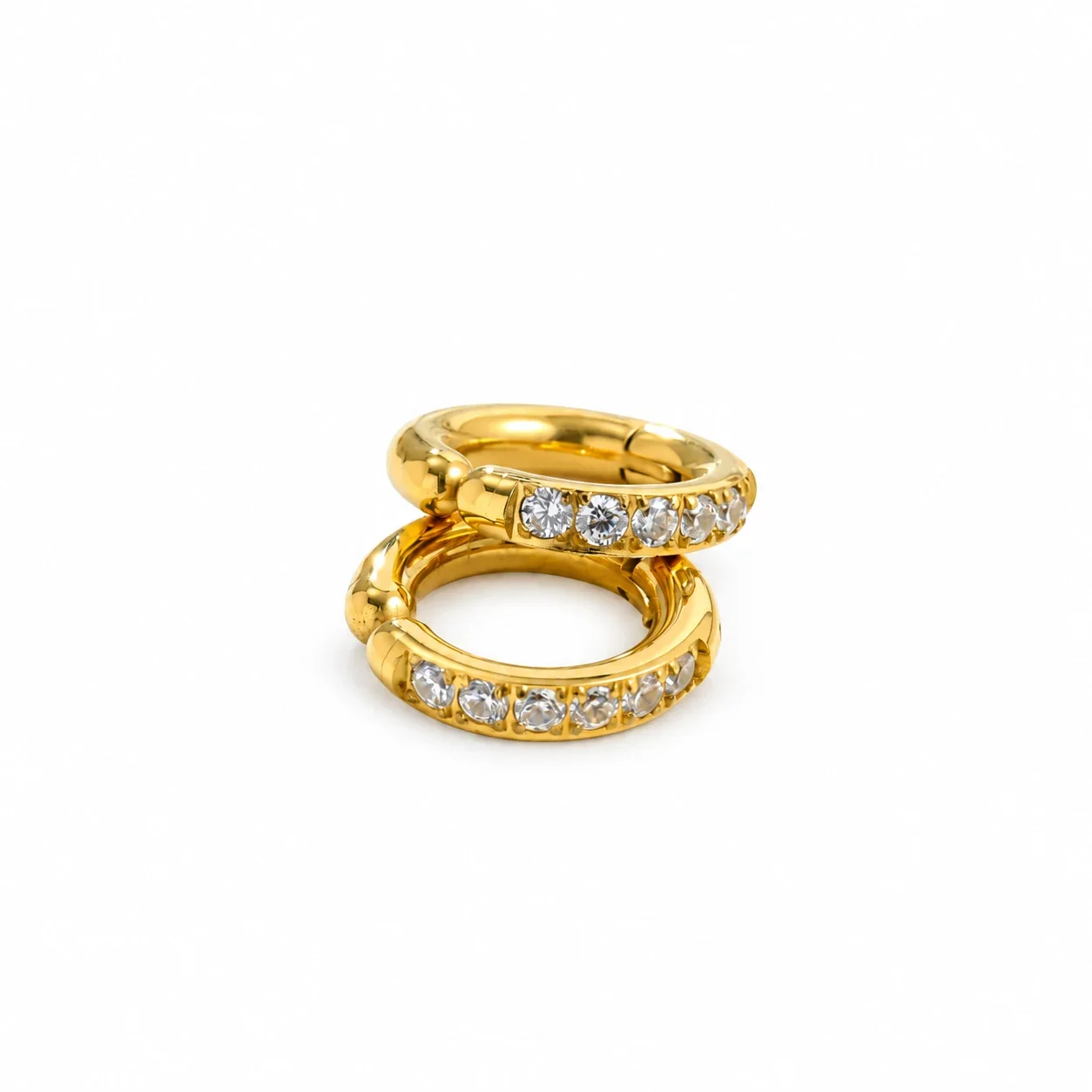 Huggie Hoop Earrings with Six Round Crystals, Stainless Steel - Small 13 mm Gold (outer diameter)